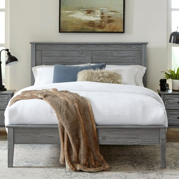Contemporary Grey Solid Pine Platform Bed in Queen Size - Deals Kiosk
