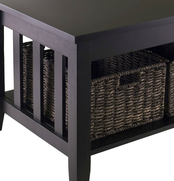 Espresso 2 Tier Coffee Occasional Table with 3 Storage Baskets - Deals Kiosk