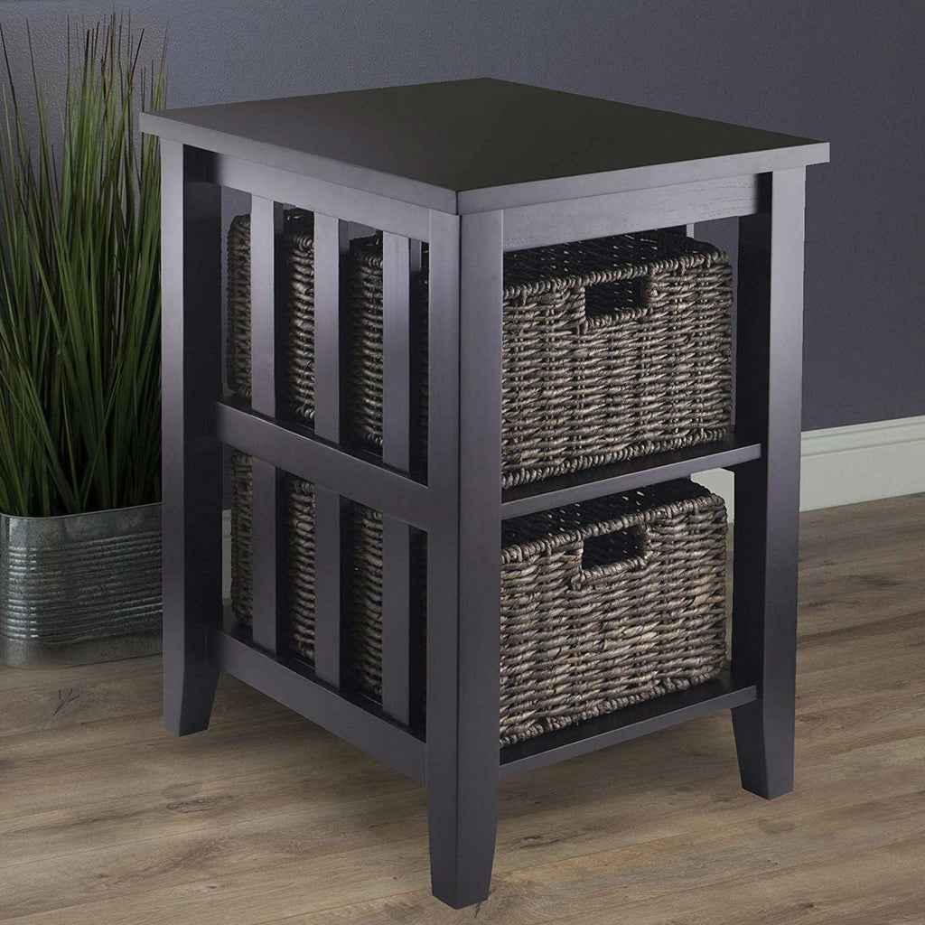 Espresso 3 Tier Bookcase Shelf Accent Table with 2 Small Storage Baskets - Deals Kiosk