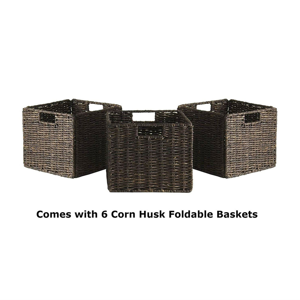 Espresso 3 Tier Bookcase Shelf Dresser with 6 Storage Baskets - Deals Kiosk