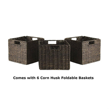 Espresso 3 Tier Bookcase Shelf Dresser with 6 Storage Baskets - Deals Kiosk