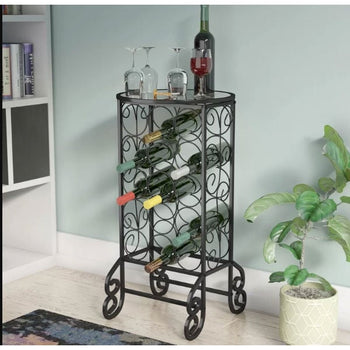 Black Iron 15-Bottle Wine Rack Accent Table - Deals Kiosk