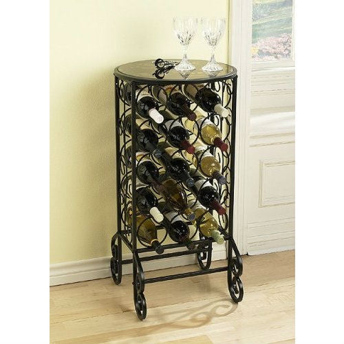 Black Iron 15-Bottle Wine Rack Accent Table - Deals Kiosk