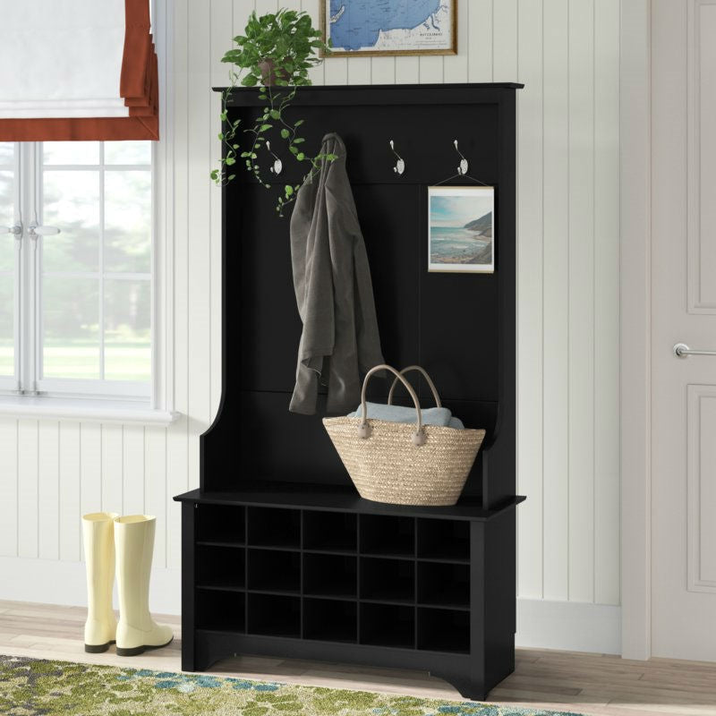 Black Entryway Hall Tree Shoe Cubbie Coat Rack - Deals Kiosk
