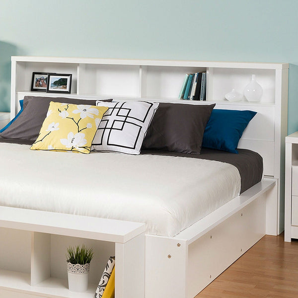 King size Bookcase Headboard with Storage Shelves in White - Deals Kiosk