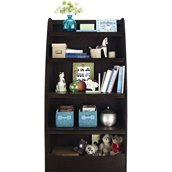 Kids 4-Shelf Bookcase in Espresso Wood Finish Childs Bedroom - Deals Kiosk