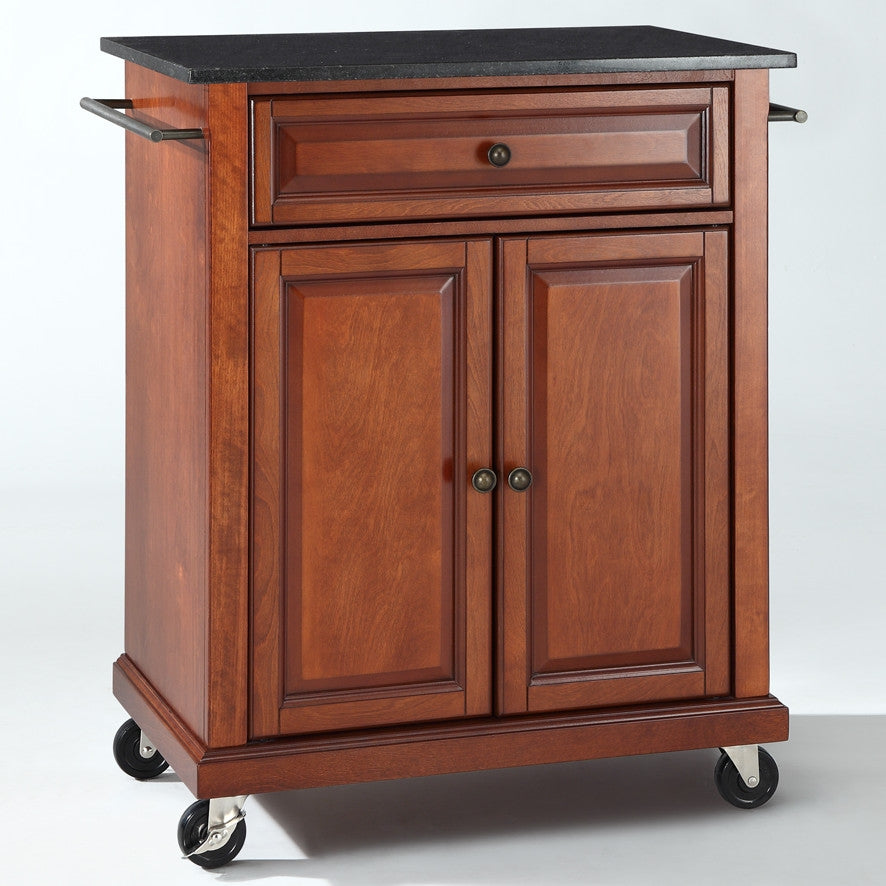 Cherry Portable Kitchen Island Cart w/ Granite Top & Locking Wheels - Deals Kiosk
