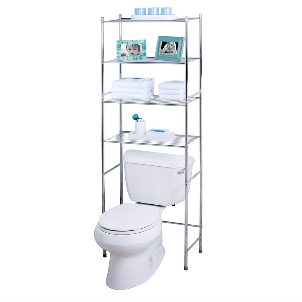 Bathroom Linen Tower Over the Toilet Shelving Unit in Chrome Metal Finish - Deals Kiosk