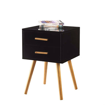 Modern Mid-Century Style End Table Nightstand in Black & Oak Wood Finish - Deals Kiosk