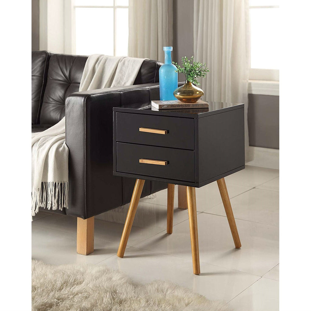 Modern Mid-Century Style End Table Nightstand in Black & Oak Wood Finish - Deals Kiosk