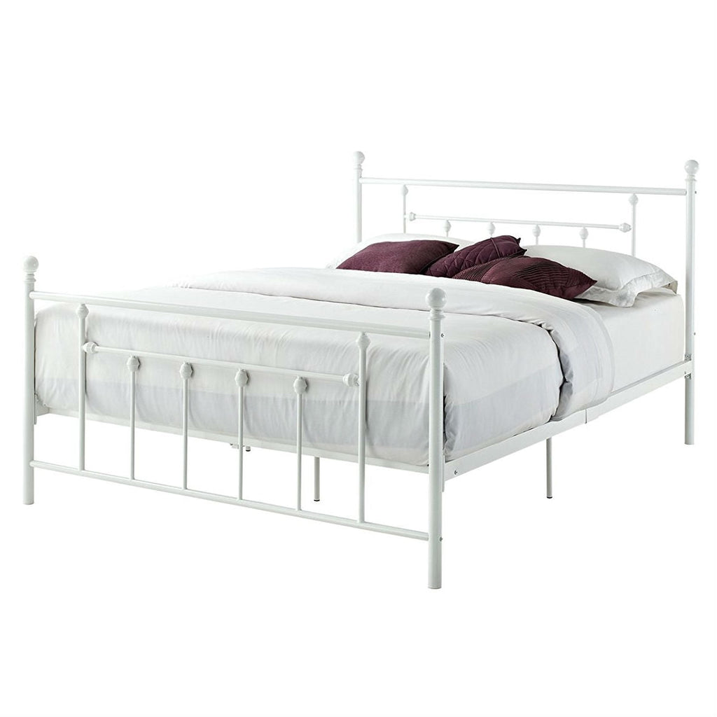 Full size White Metal Platform Bed Frame with Headboard and Footboard - Deals Kiosk