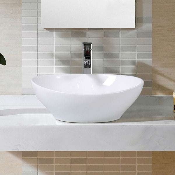 Contemporary Oval Basin Round Vessel Bathroom Sink in White - Deals Kiosk