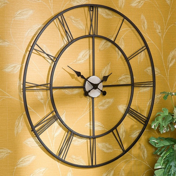 Oversized 30-inch Black Wall Clock with Roman Numerals - Deals Kiosk