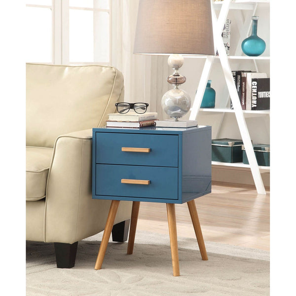 Modern Classic Mid-Century Style End Table Nightstand in Blue Finish - Deals Kiosk