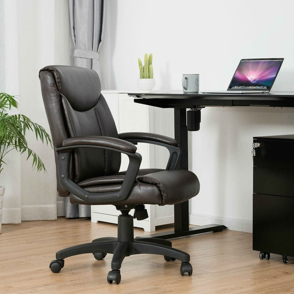 Ergonomic Brown Faux Leather Executive Office Chair - Deals Kiosk