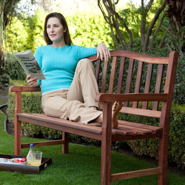 4-Ft Wood Garden Bench with Curved Arched Back and Armrests - Deals Kiosk