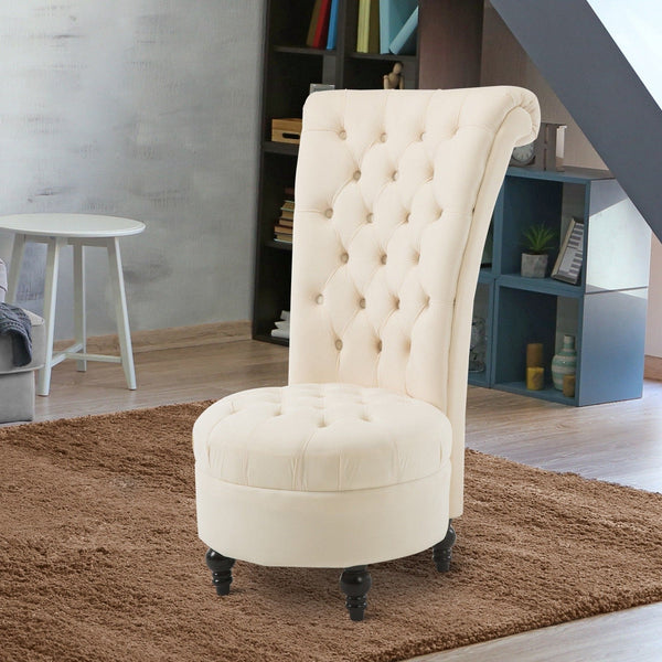 Cream Tufted High Back Plush Velvet Upholstered Accent Low Profile Chair - Deals Kiosk