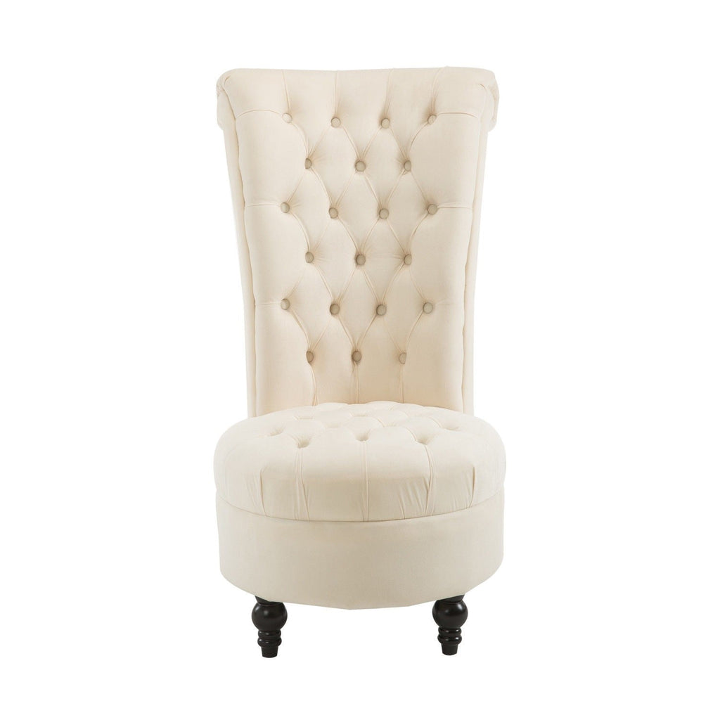 Cream Tufted High Back Plush Velvet Upholstered Accent Low Profile Chair - Deals Kiosk