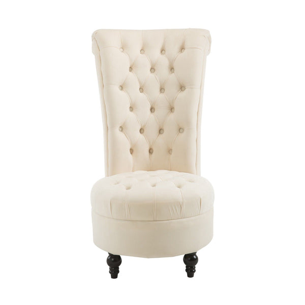 Cream Tufted High Back Plush Velvet Upholstered Accent Low Profile Chair - Deals Kiosk