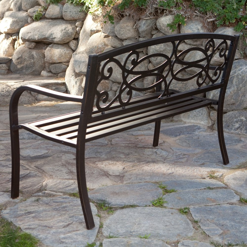 4-Ft Metal Garden Bench in Antique Black Finish - Deals Kiosk