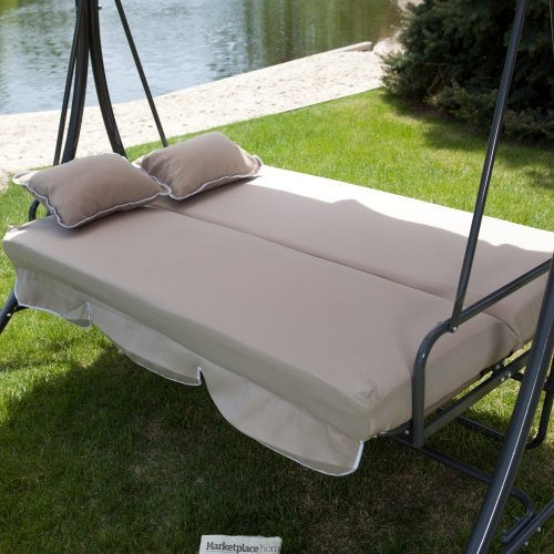 3-Person Canopy Swing Outdoor Porch Patio Furniture in Taupe - Deals Kiosk