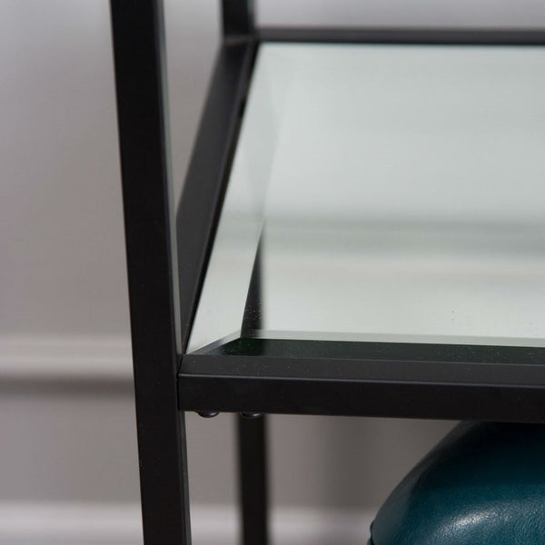 Black Steel Frame Console Table with Tempered Glass Top and Mirror Shelf - Deals Kiosk