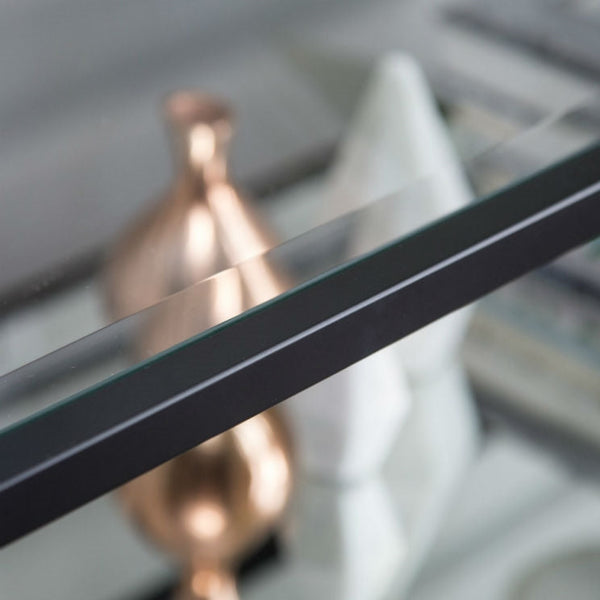 Black Steel Frame Console Table with Tempered Glass Top and Mirror Shelf - Deals Kiosk