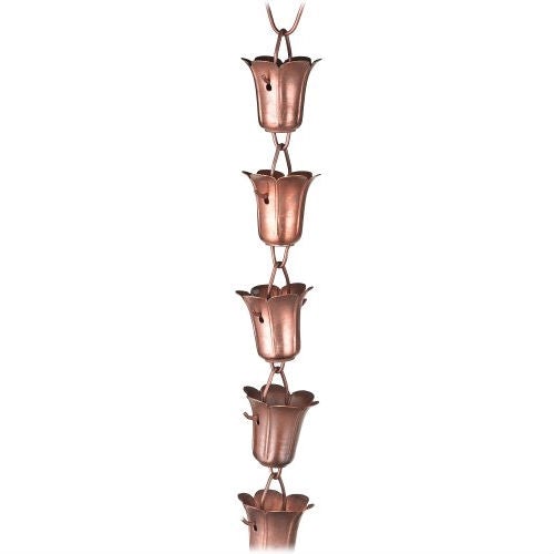 Handmade 8.5 Ft Solid Copper Tulip Rain Chain
