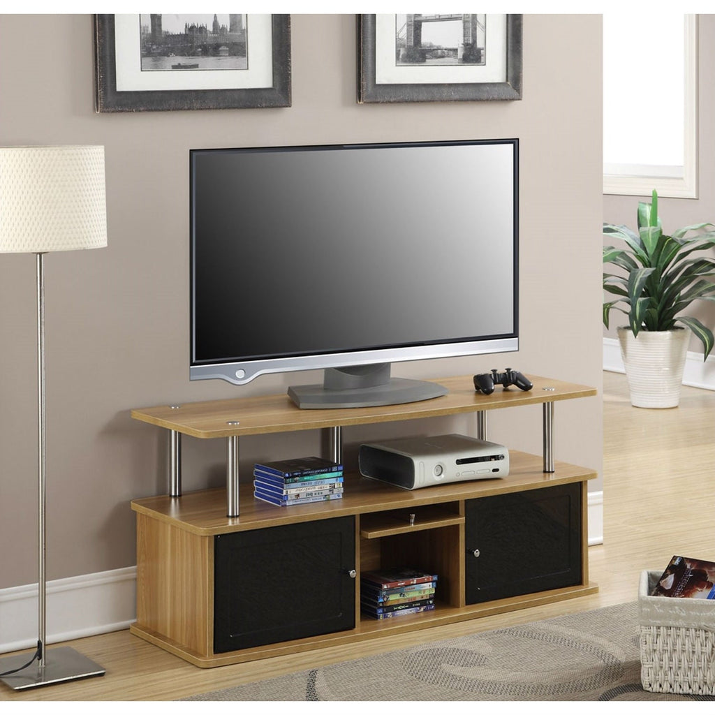 Modern 50-inch TV Stand in Light Oak / Black Wood Finish - Deals Kiosk