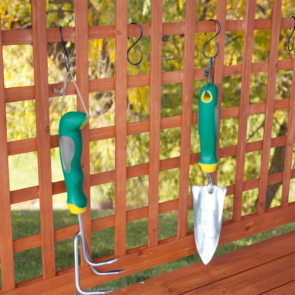 Outdoor Weather-Resistant Fir Wood Potting Bench Garden Table with Lattice Back - Deals Kiosk