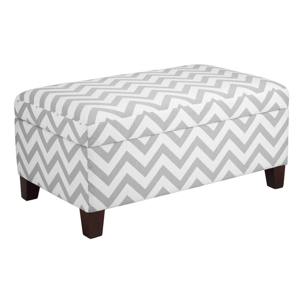 Grey & White Chevron Stripe Padded Storage Ottoman Bench - Deals Kiosk