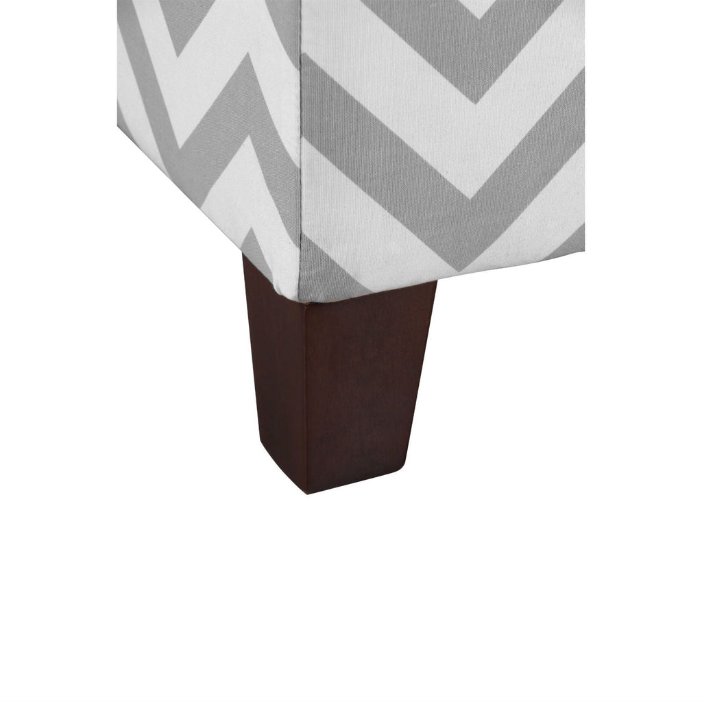 Grey & White Chevron Stripe Padded Storage Ottoman Bench - Deals Kiosk