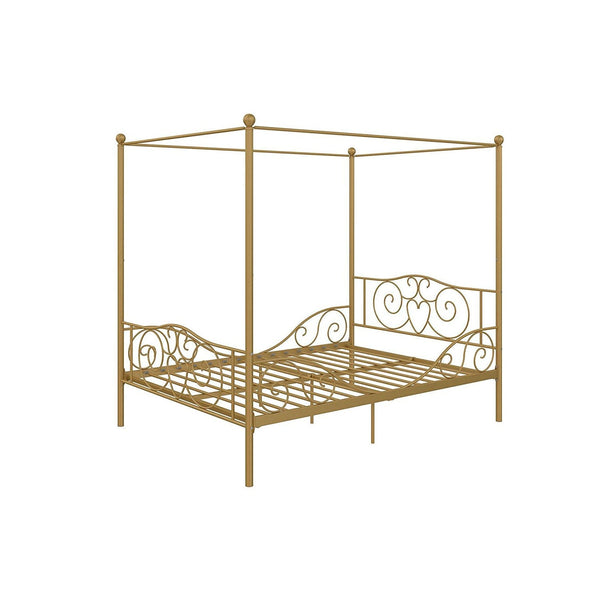 Full size Heavy Duty Metal Canopy Bed Frame in Gold Finish - Deals Kiosk