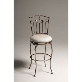 Brushed Bronze 30-inch Metal Bar Stool with Ivory Linen Fabric Swivel Seat