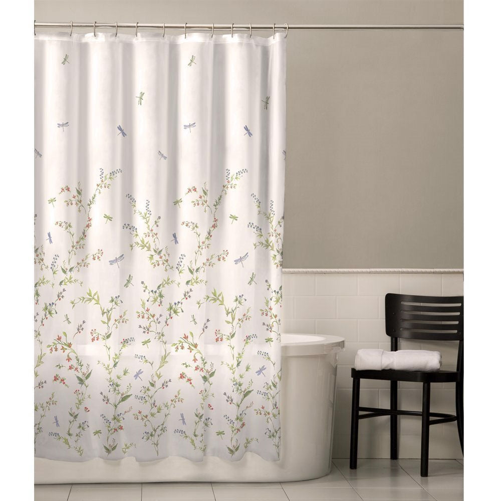 Floral Dragonfly Polyester Machine Washable Shower Curtain - Deals Kiosk