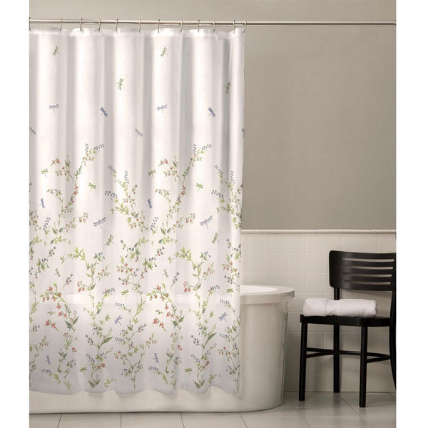 Floral Dragonfly Polyester Machine Washable Shower Curtain - Deals Kiosk