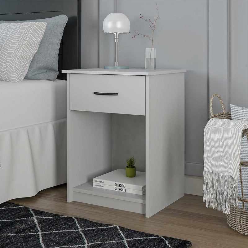 Bedroom 1-Drawer Nightstand in Light Grey Wood Finish - Deals Kiosk