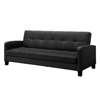 Classic Black Faux Leather Futon Sofa Sleeper - Deals Kiosk