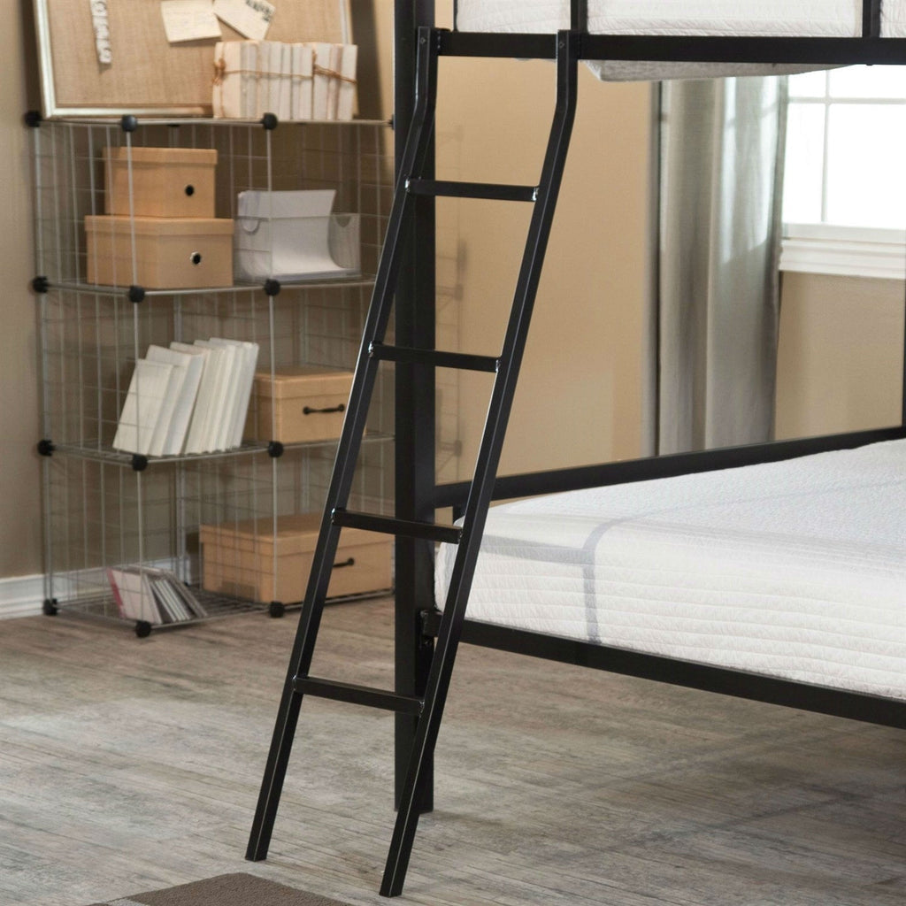Full over Full Bunk Bed with Ladder and Safety Rails in Black Metal Finish - Deals Kiosk