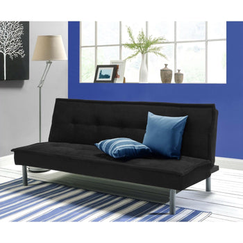 Black Microfiber Upholstered Futon Sofa Bed with Metal Legs - Deals Kiosk