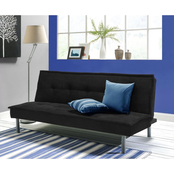 Black Microfiber Upholstered Futon Sofa Bed with Metal Legs - Deals Kiosk