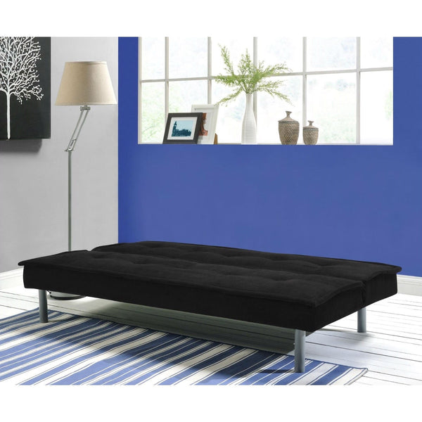 Black Microfiber Upholstered Futon Sofa Bed with Metal Legs - Deals Kiosk