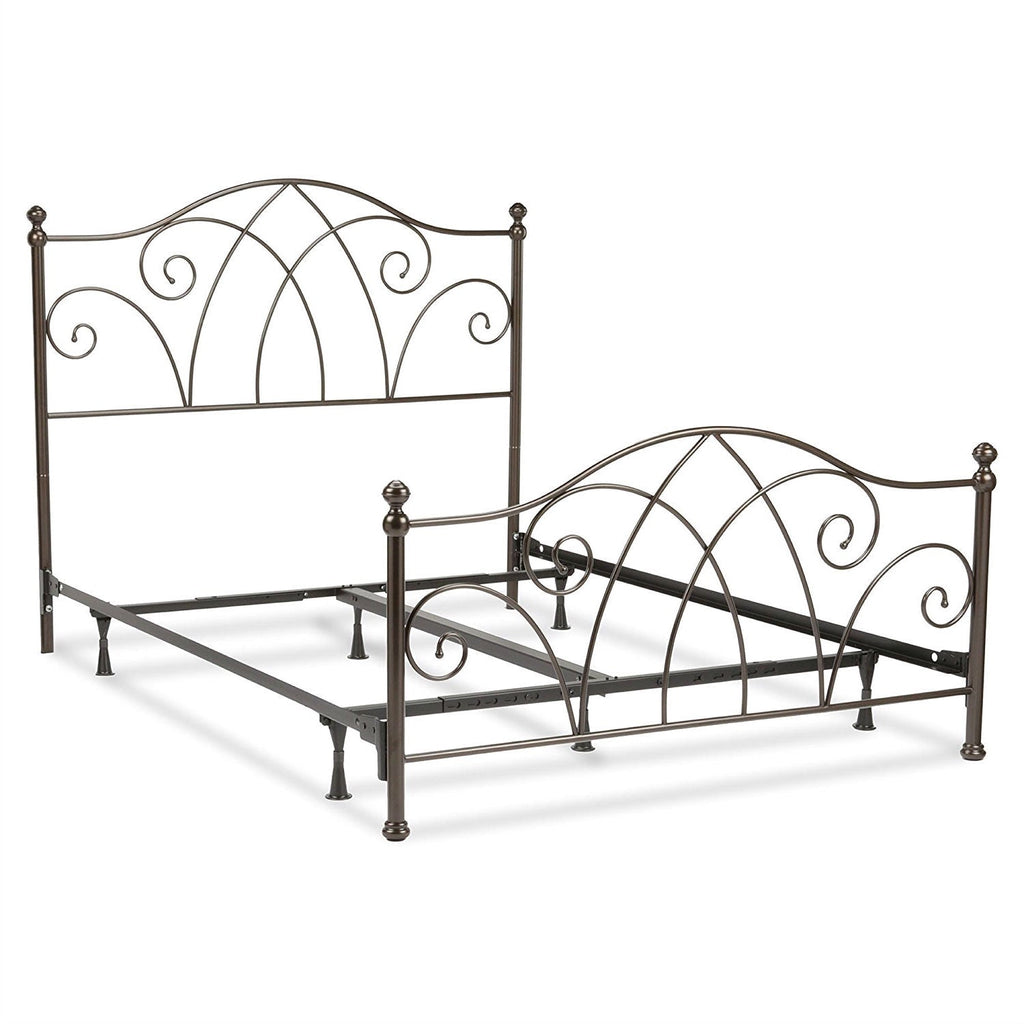 Full size Complete Elegant Metal Bed Frame with Spiral Pattern Headboard and Footboard