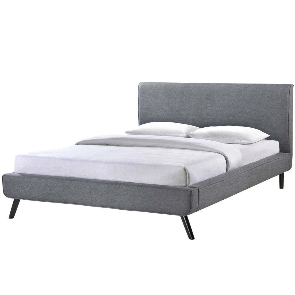 Full size Mid Century Platform Bed with Gray Upholstered Headboard - Deals Kiosk