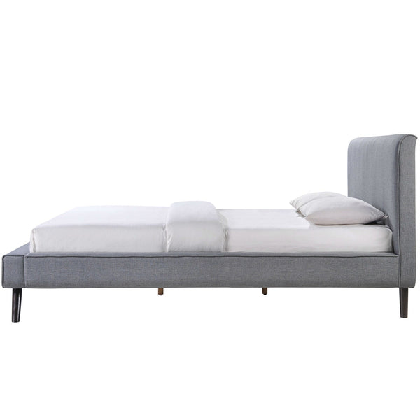 Full size Mid Century Platform Bed with Gray Upholstered Headboard - Deals Kiosk