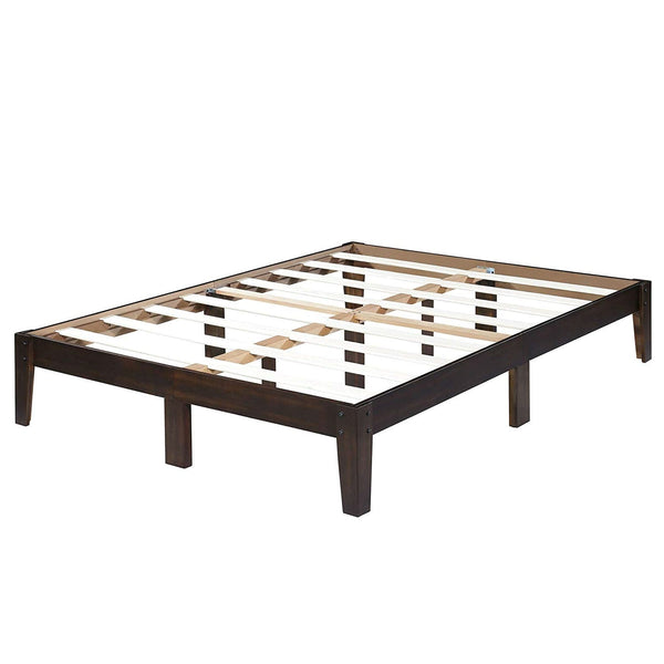 Full size Solid Wood Platform Bed Frame in Dark Brown Finish - Deals Kiosk