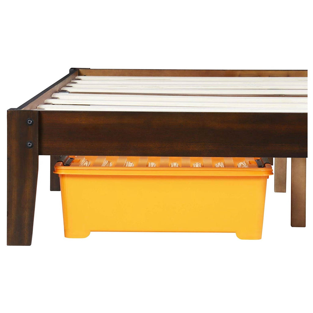 Full size Solid Wood Platform Bed Frame in Dark Brown Finish - Deals Kiosk