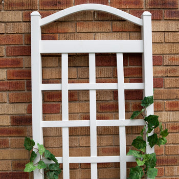 6 Ft White Vinyl Garden Trellis with Arch Top with Ground Mount Anchors - Deals Kiosk