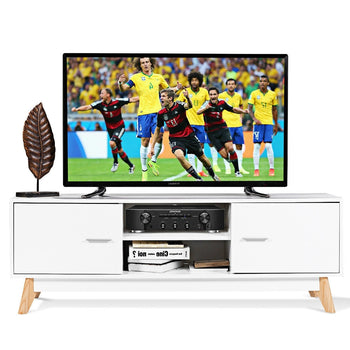 Modern Mid-Century Style Entertainment Center TV Stand in White Wood Finish - Deals Kiosk