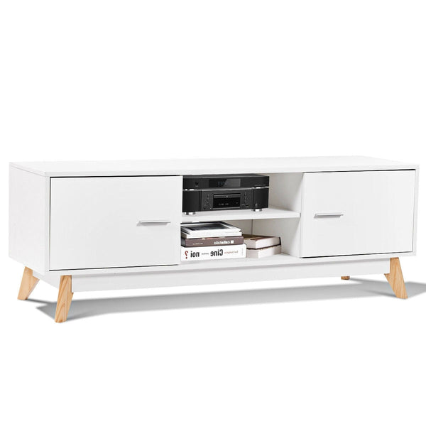 Modern Mid-Century Style Entertainment Center TV Stand in White Wood Finish - Deals Kiosk